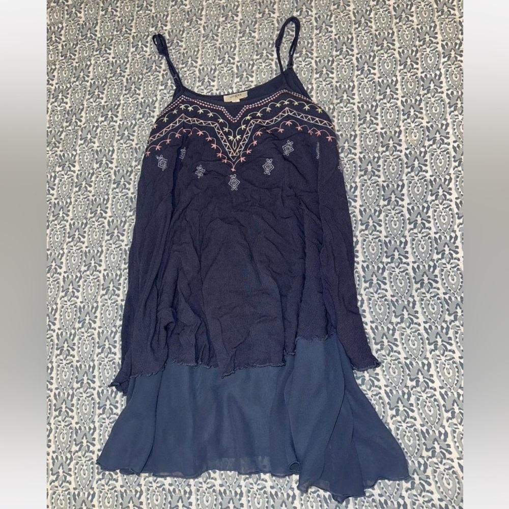 Umgee Blue Embroidered Mini Dress